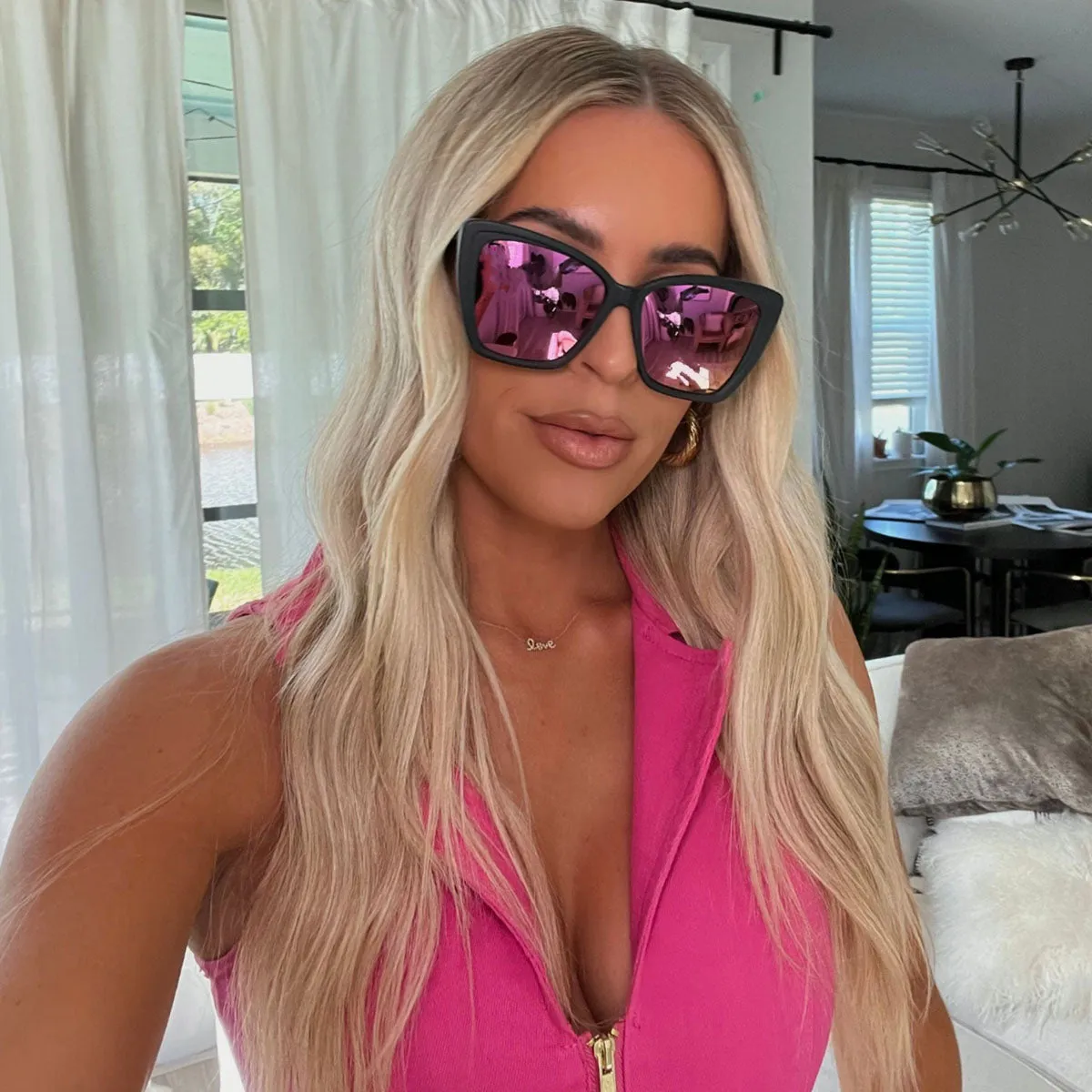 BECKY II - MATTE BLACK   PINK MIRROR POLARIZED SUNGLASSES