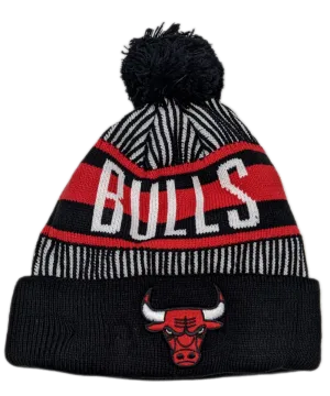 Child Chicago Bulls NBA New Era Black Junior Knitstripe Cuffed Pom Knit Hat