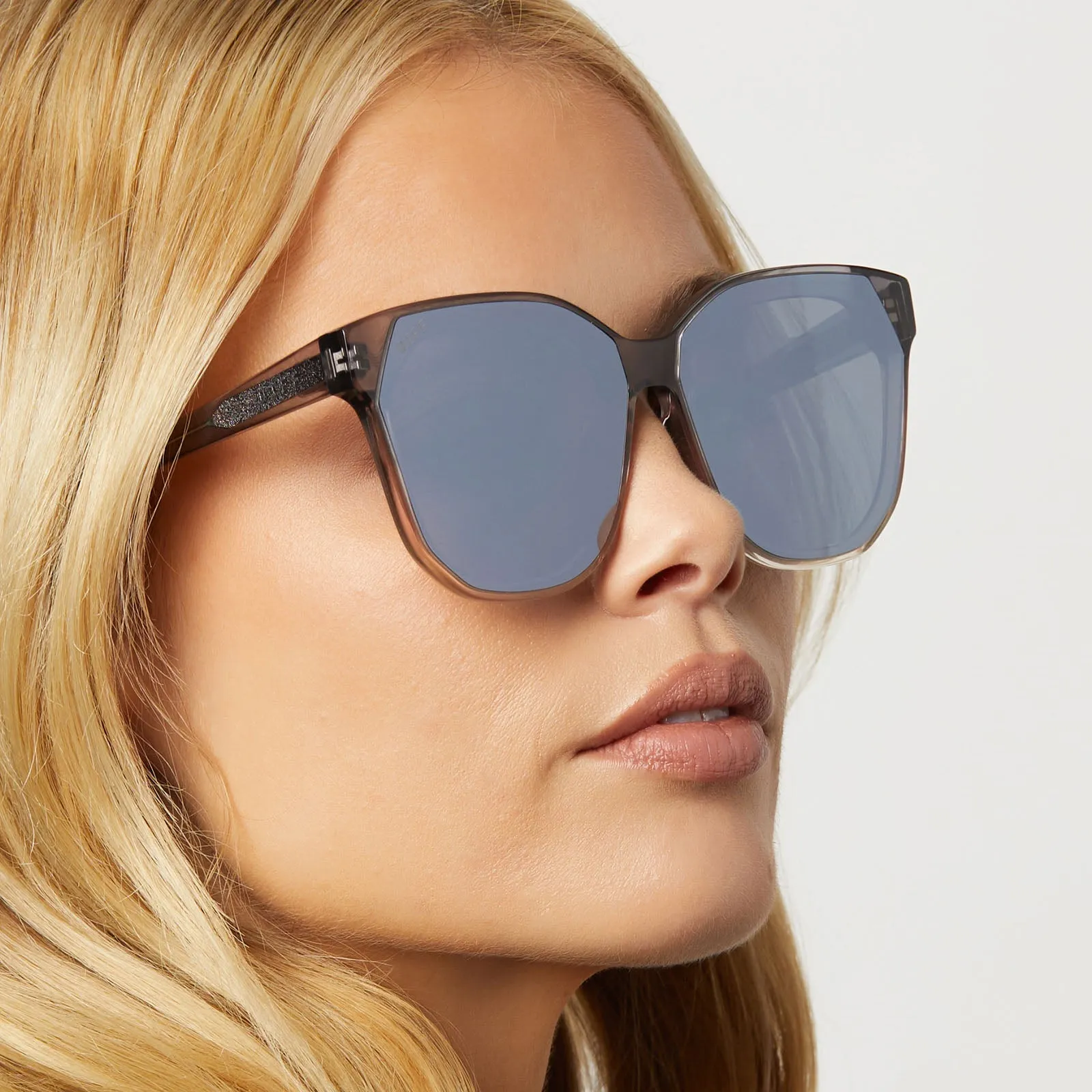GIA - SMOKE ROSE CRYSTAL OMBRE   SILVER FLASH SUNGLASSES