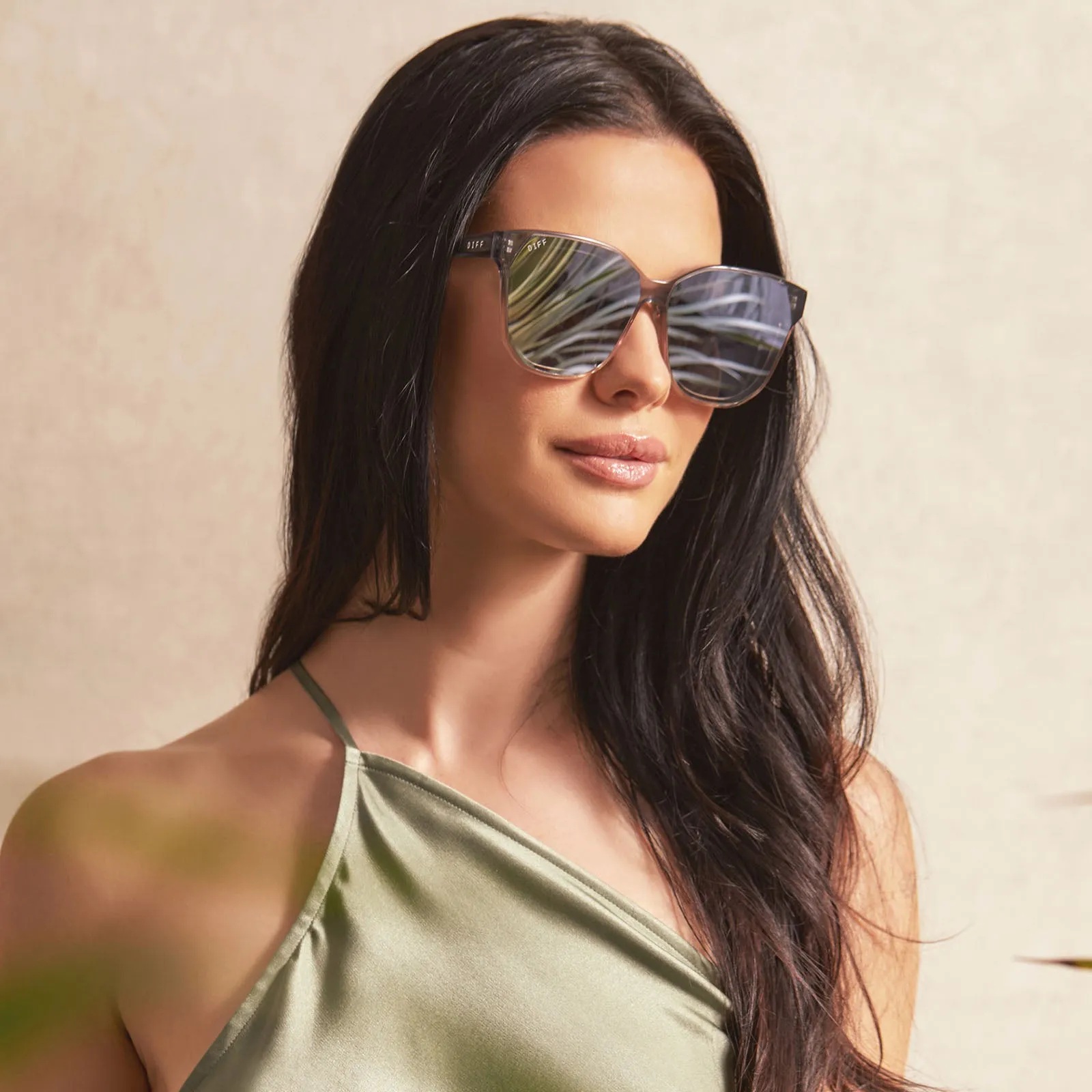GIA - SMOKE ROSE CRYSTAL OMBRE   SILVER FLASH SUNGLASSES