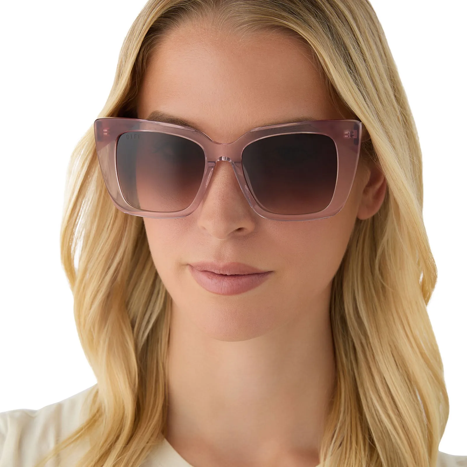 LIZZY - LIGHT PINK CRYSTAL   FLEUR TIPS   BROWN GRADIENT SUNGLASSES
