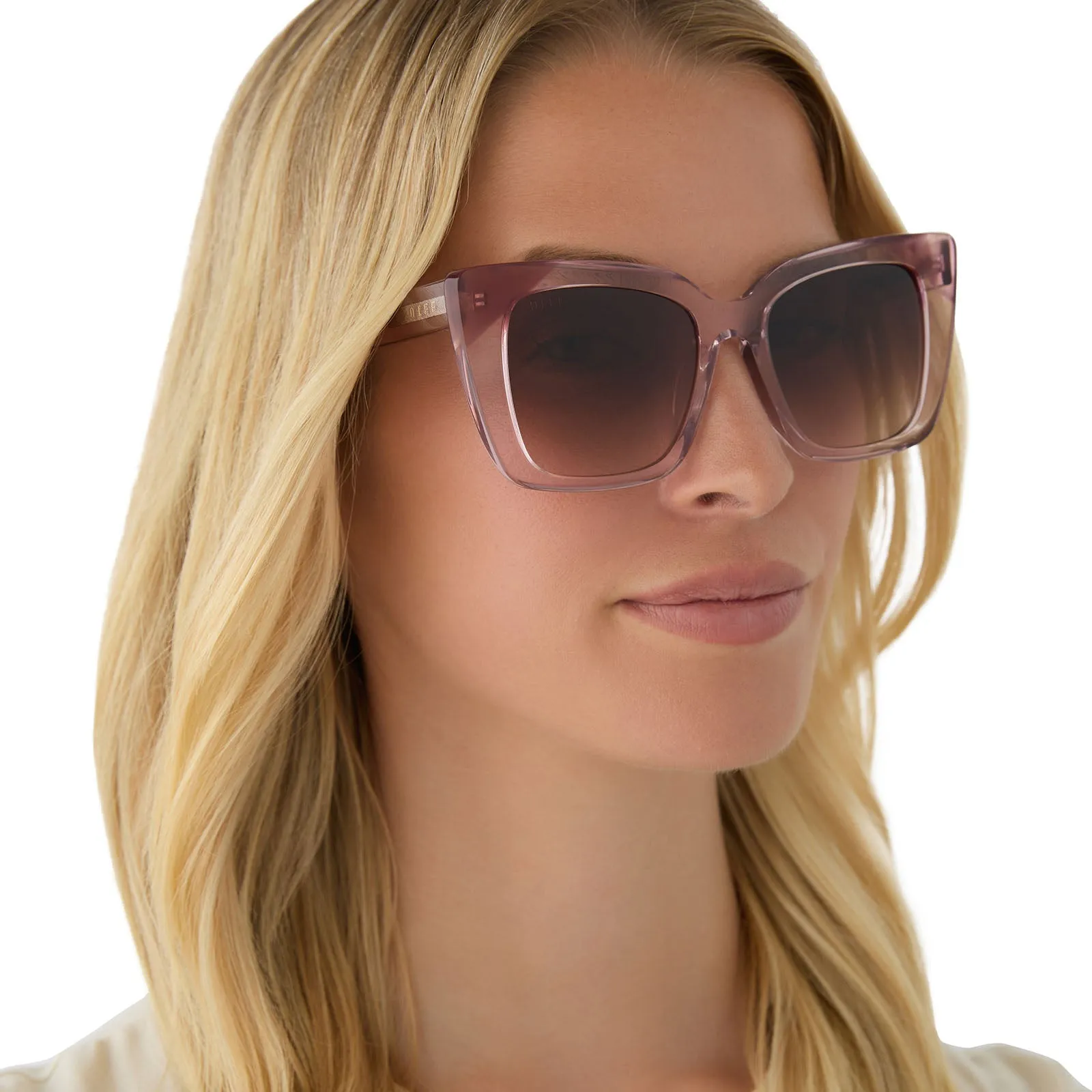 LIZZY - LIGHT PINK CRYSTAL   FLEUR TIPS   BROWN GRADIENT SUNGLASSES