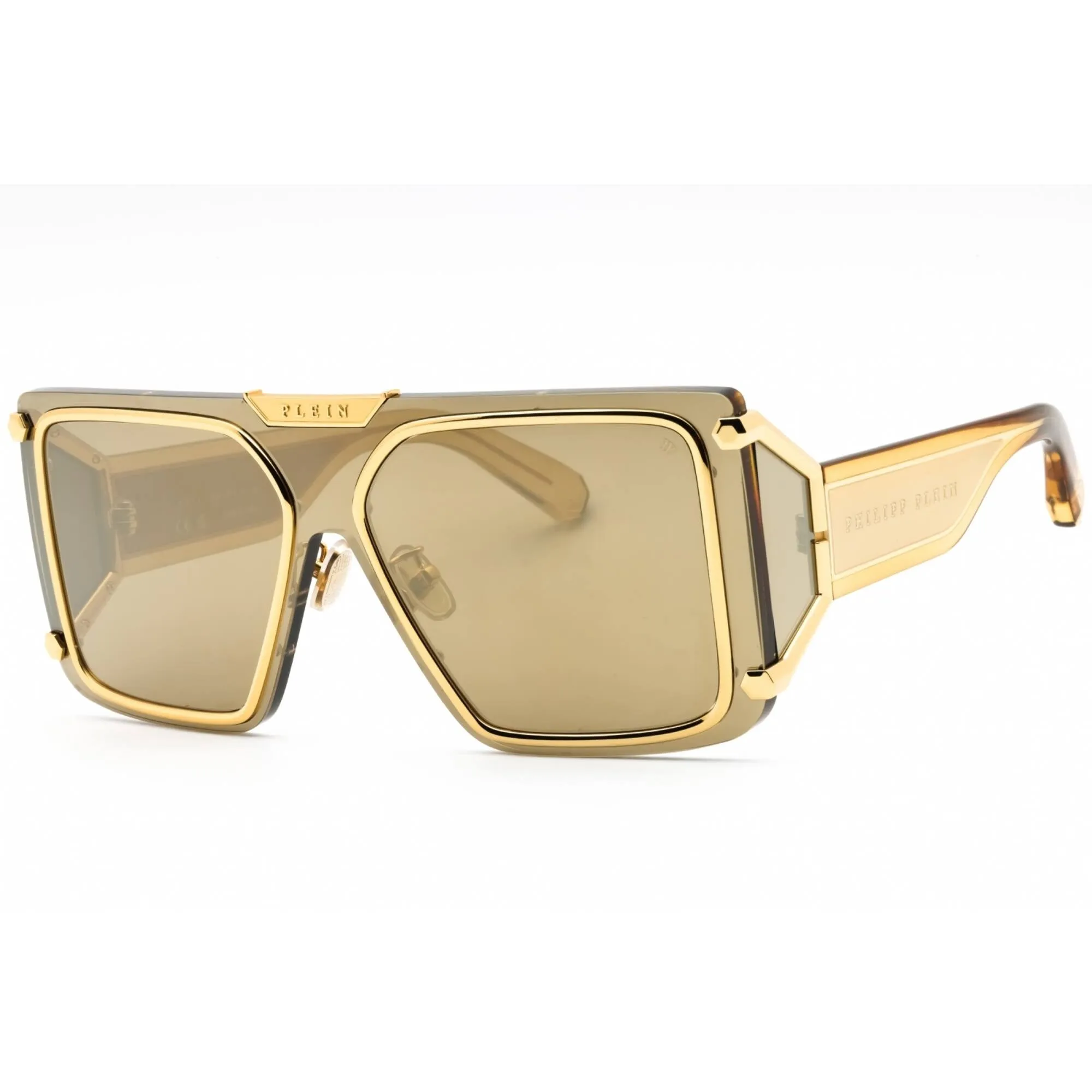 Philipp Plein Unisex Sunglasses - Yellow Gold Metal Full Rim Oversized | SPP096M 400G