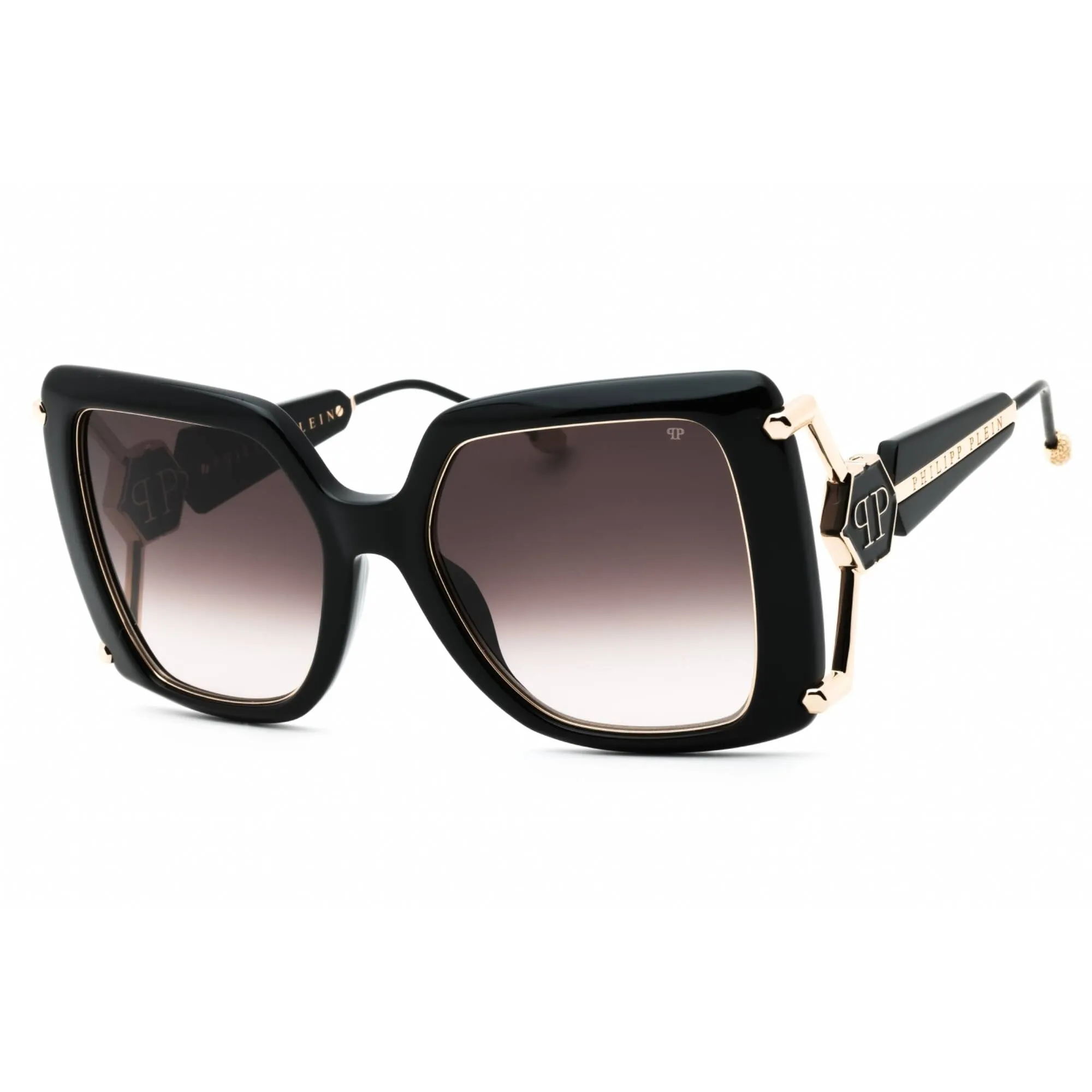 Philipp Plein Women's Sunglasses - Glossy Black Plastic Oversized Frame | SPP121S 0700