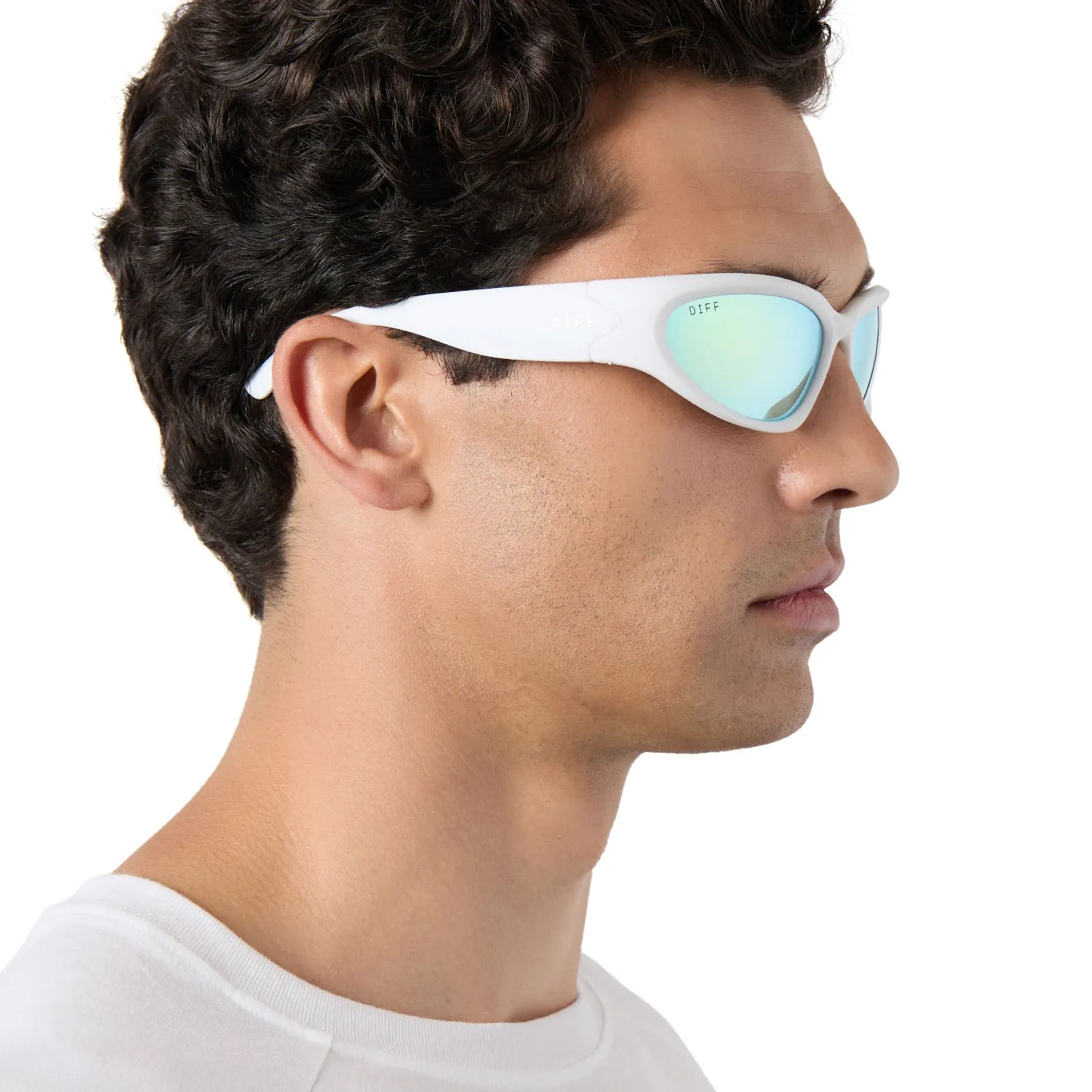 SIDE OUT - MATTE WHITE   TURQUOISE ICE MIRROR   POLARIZED SUNGLASSES