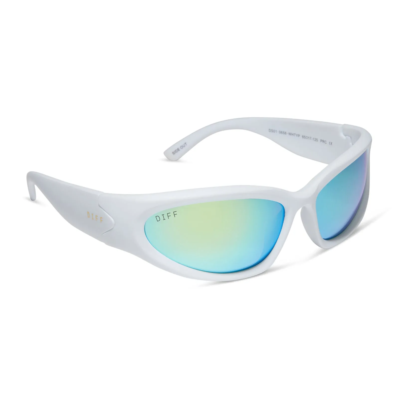 SIDE OUT - MATTE WHITE   TURQUOISE ICE MIRROR   POLARIZED SUNGLASSES
