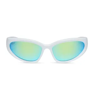 SIDE OUT - MATTE WHITE   TURQUOISE ICE MIRROR   POLARIZED SUNGLASSES