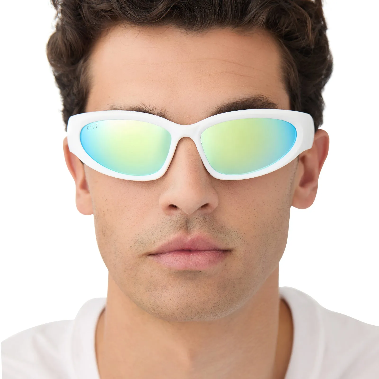 SIDE OUT - MATTE WHITE   TURQUOISE ICE MIRROR   POLARIZED SUNGLASSES