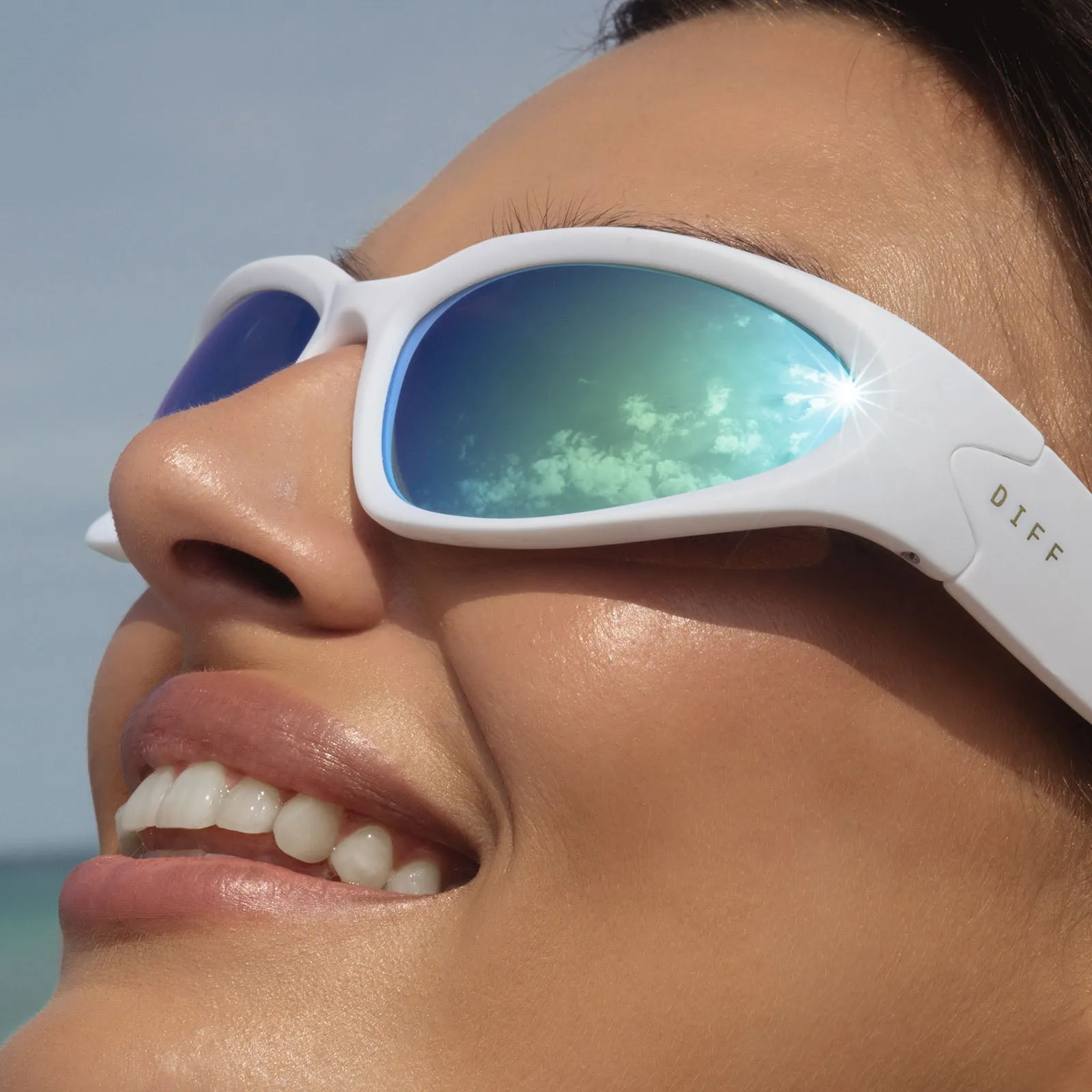 SIDE OUT - MATTE WHITE   TURQUOISE ICE MIRROR   POLARIZED SUNGLASSES