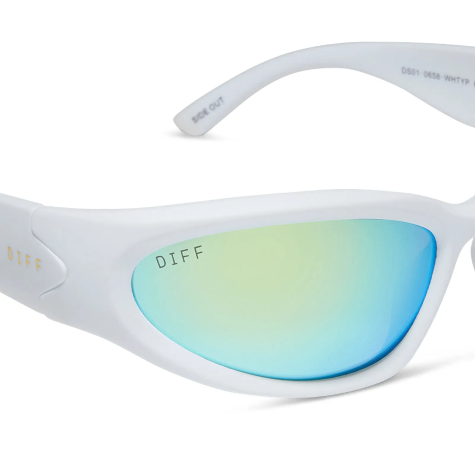 SIDE OUT - MATTE WHITE   TURQUOISE ICE MIRROR   POLARIZED SUNGLASSES