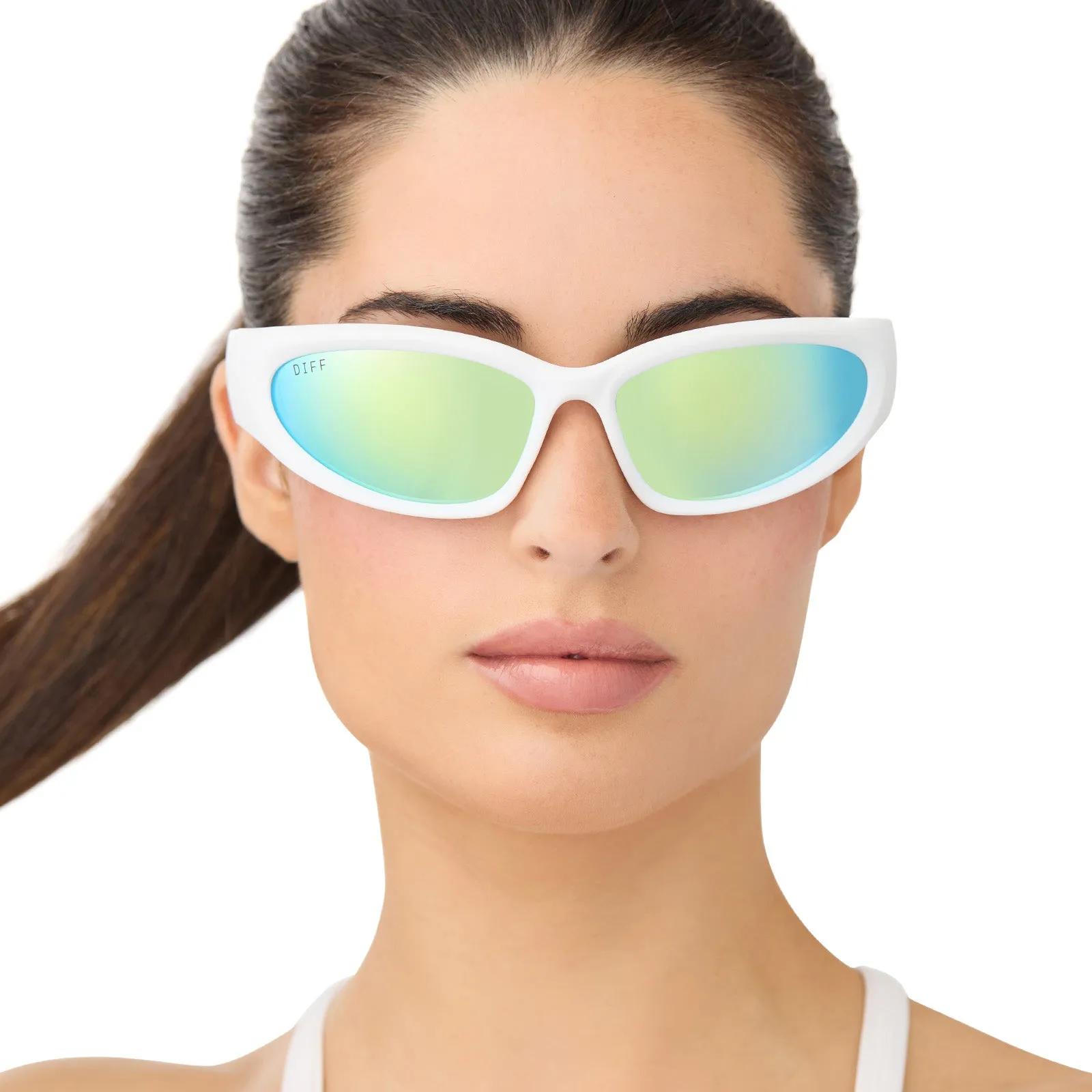 SIDE OUT - MATTE WHITE   TURQUOISE ICE MIRROR   POLARIZED SUNGLASSES