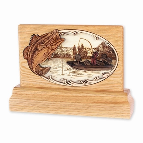 Small Keepsake Urn with 3-Dimensional Bass Boat Fishing Wood Inlay
