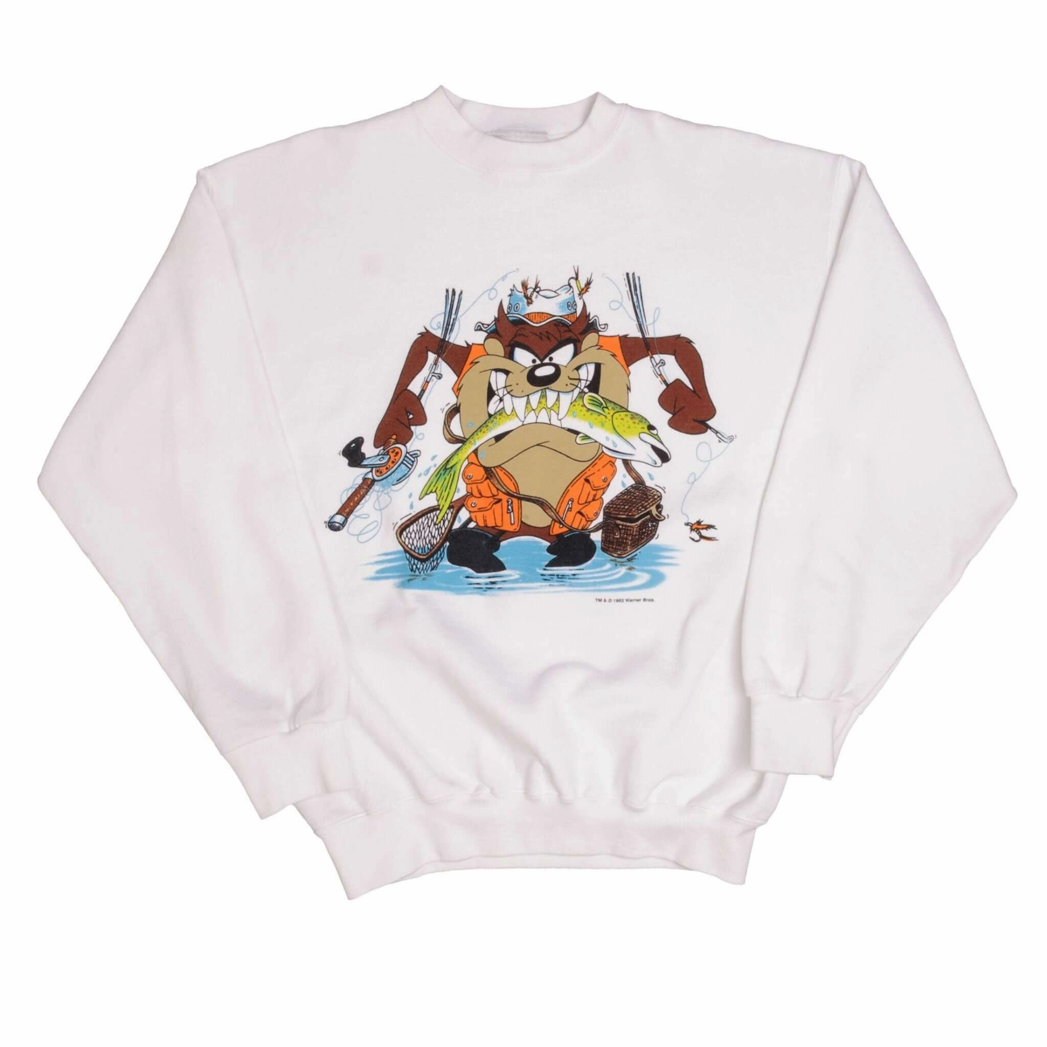 VINTAGE LOONEY TUNES TAZ FISHING SWEATSHIRT 1993 SIZE XL