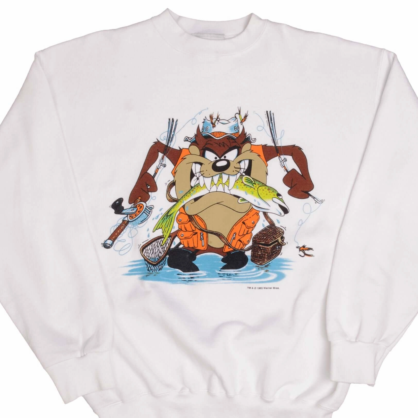 VINTAGE LOONEY TUNES TAZ FISHING SWEATSHIRT 1993 SIZE XL